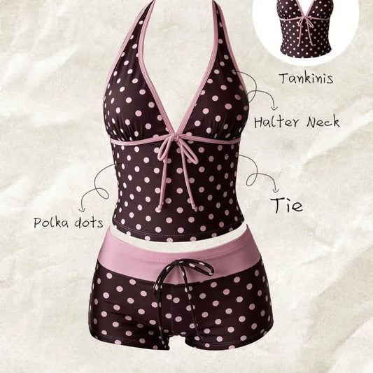 TANKINI™ 2 Pièces Halter à Pois | Maillot de Bain Femme Taille Haute Été 2026