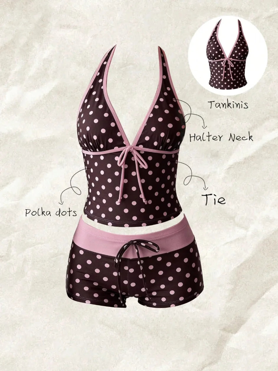 TANKINI™ 2 Pièces Halter à Pois | Maillot de Bain Femme Taille Haute Été 2026