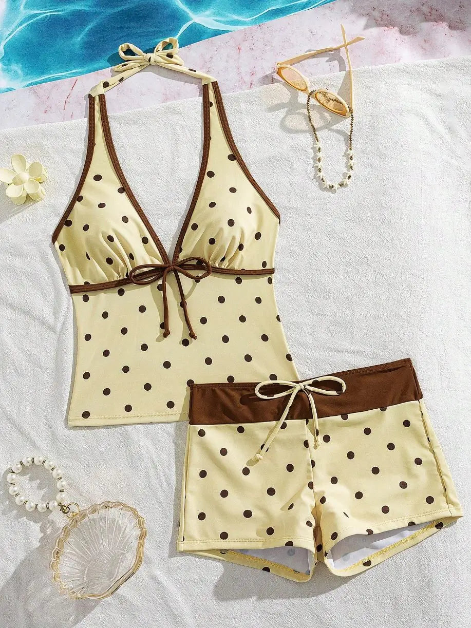 TANKINI™ 2 Pièces Halter à Pois | Maillot de Bain Femme Taille Haute Été 2026