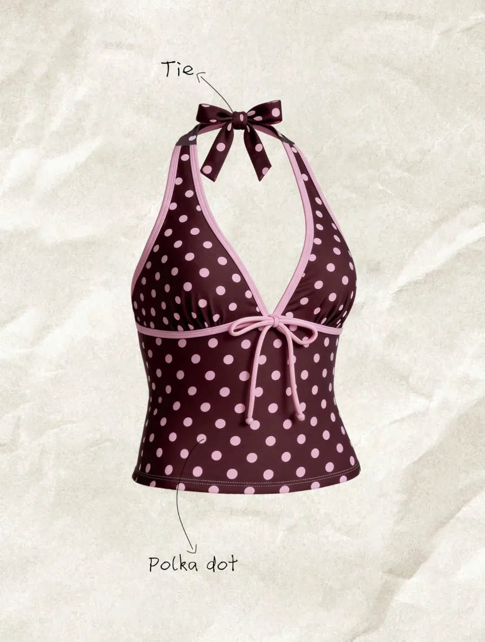 TANKINI™ 2 Pièces Halter à Pois | Maillot de Bain Femme Taille Haute Été 2026